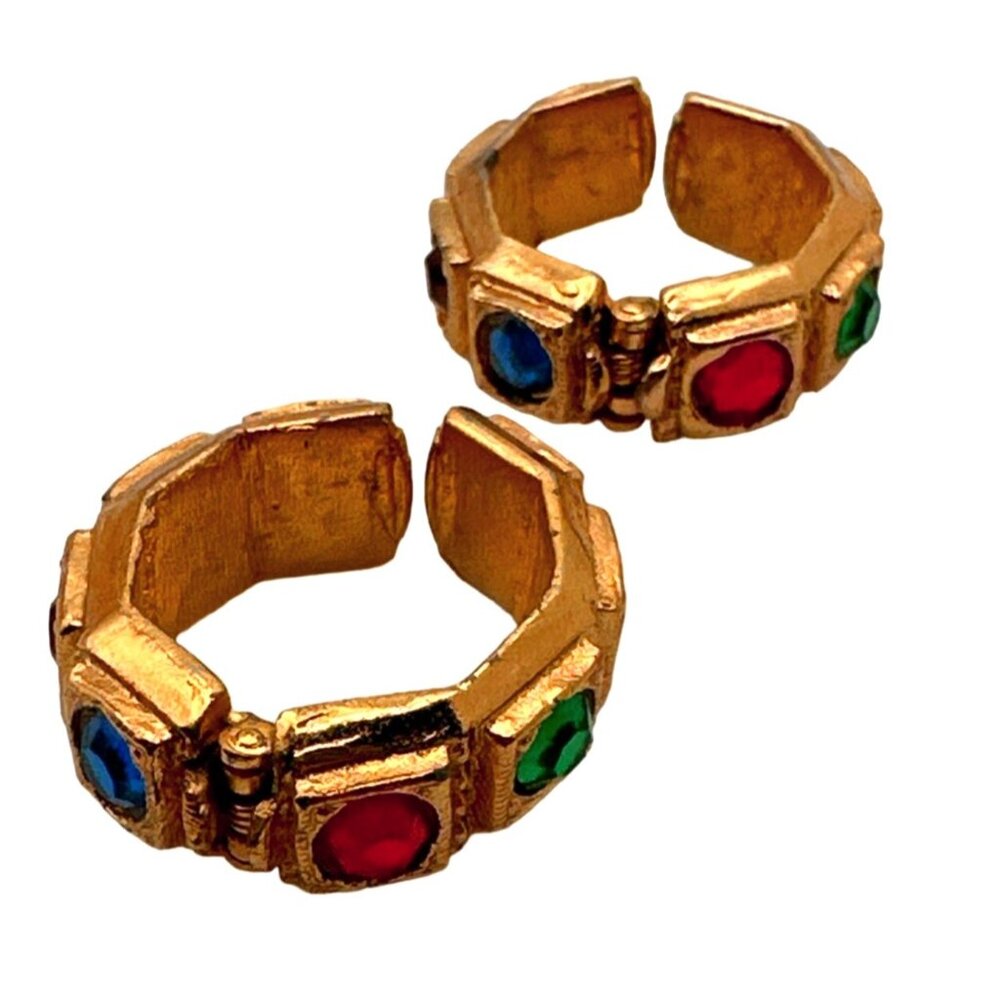 Vintage Kramer Earrings Etruscan Byzantine Egyptian Revival Hoop Gold Tone Clip - Picture 2 of 6